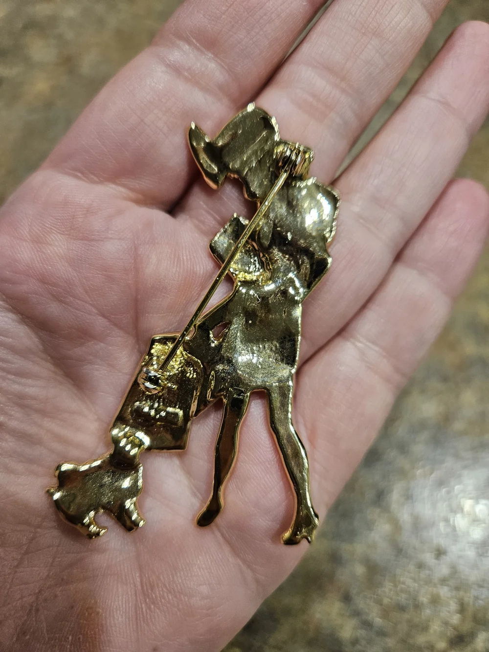 Gold-tone Lady with Shopping Bag Brooch